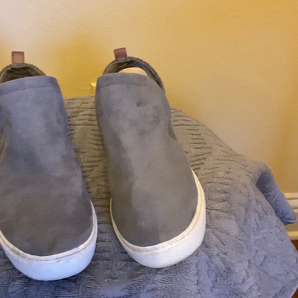 Dr. Scholl's Gray Slip-On Suede Ankle Sneakers with White Sole